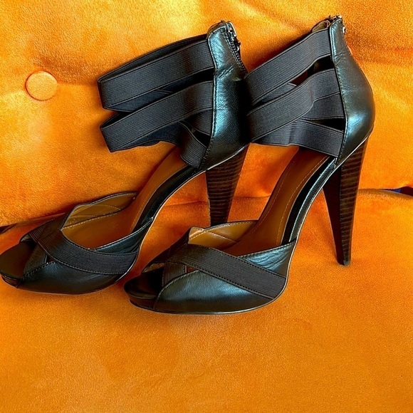 Calvin Klein dark brown leather Peep toe heels - Picture 1 of 12